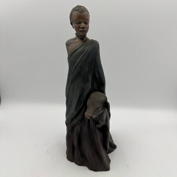 Soul Journeys Stacy Bayne Kamaou Quiet Warrior Figurine African Boy Dog Maasai - Picture 1 of 11